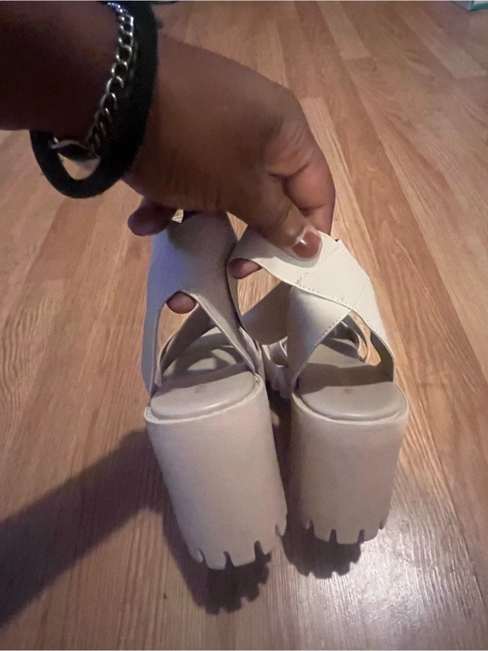 Madden Girl Sohoo Chunky Platform Strappy Sandals in Cream/Beige/Off-White